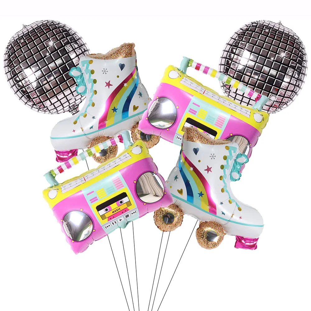 6pcs 80s 90s  Roller Skate Balloon Inflatable BoomBox Disco Ball Birthday Party Decorations Boy Girl Retro Theme Party Decor