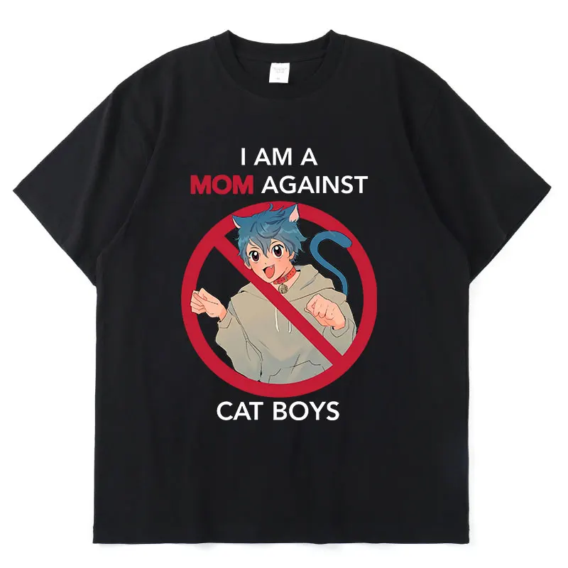 

Футболка с забавным аниме «I Am A Mom with Cat Boys», новинка, летние классические Графические футболки, мужские повседневные Простые свободные футбо...