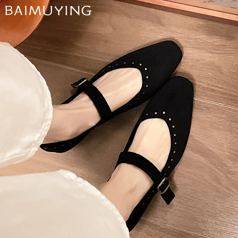 Женские туфли на среднем каблуке замшевые туфли-лодочки с квадратным носком