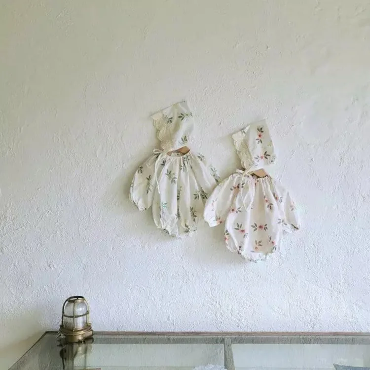 RiniLucia Infant Baby Girls Rompers Floral O-neck Newborn Autumn Children Long Sleeve Cotton Clothing Baby Clothing One Piece