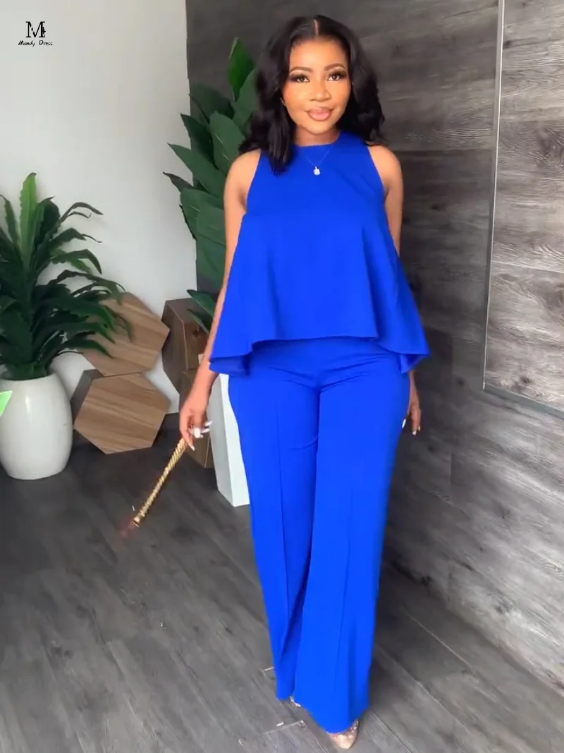 

2023 Spring Summer Women Clothing 2 Piece Set Plus Size Outfits Sleeveless Loose Women's Matching Tops And Pants Two Piece Suit