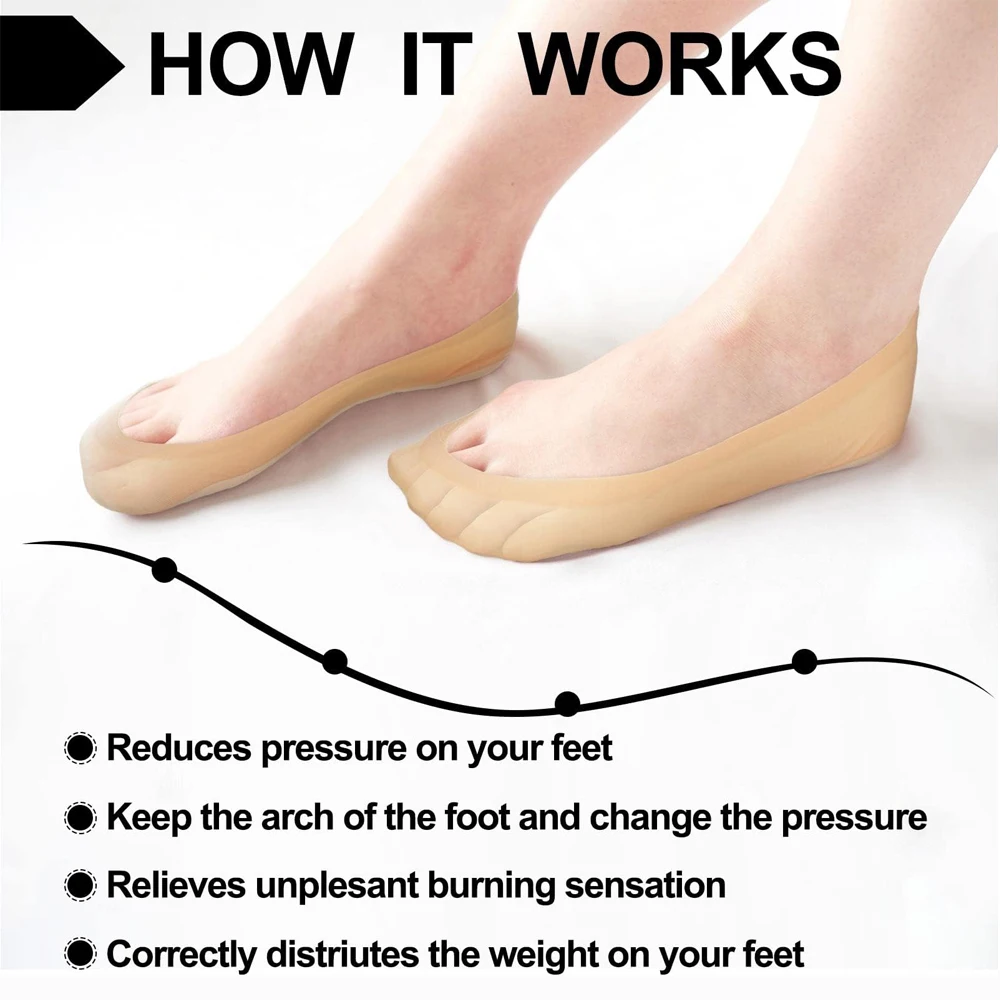 3D Arch Support Flat Feet Insoles Women High Heels Shoes Insert Orthopedic Insoles for Shoes Invisible Breathable Ice Silk Socks
