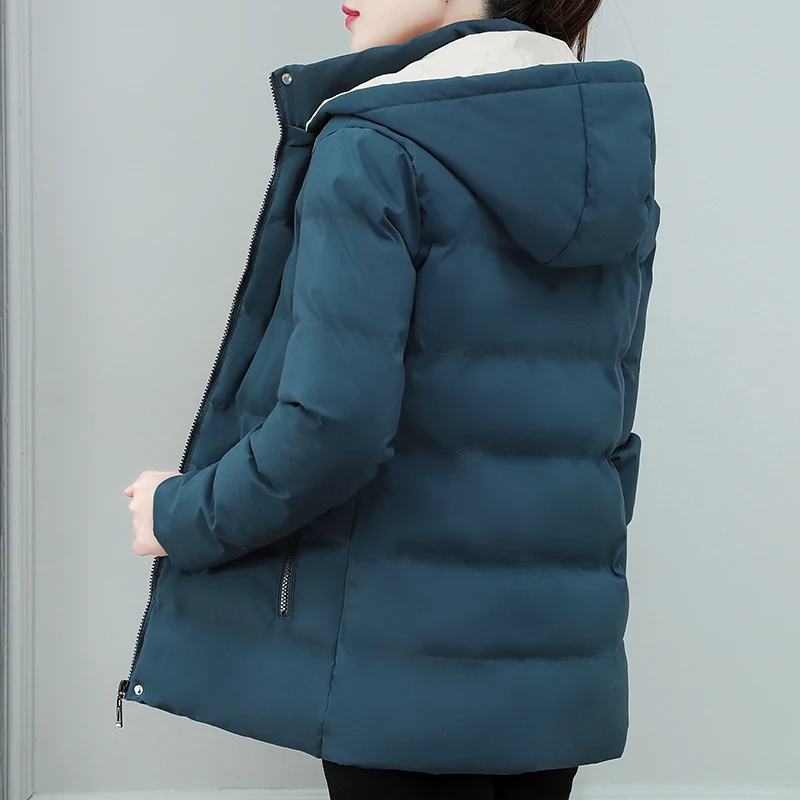 New Winter Women'S Casual Medium Long Thick Cotton Padded Jacket With Hood Warm Keeping And Fashionable Cotton Padded Coat