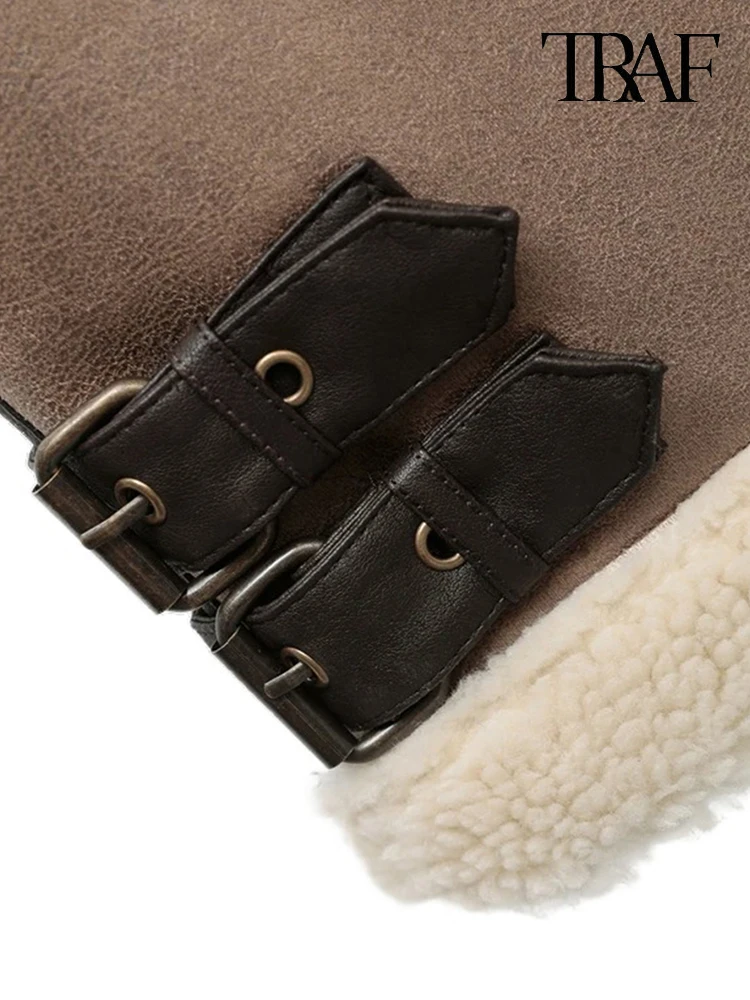 TRAF Женский Теплый Коричневый Утепленный Жилет Без Рукавов Из Искусственного