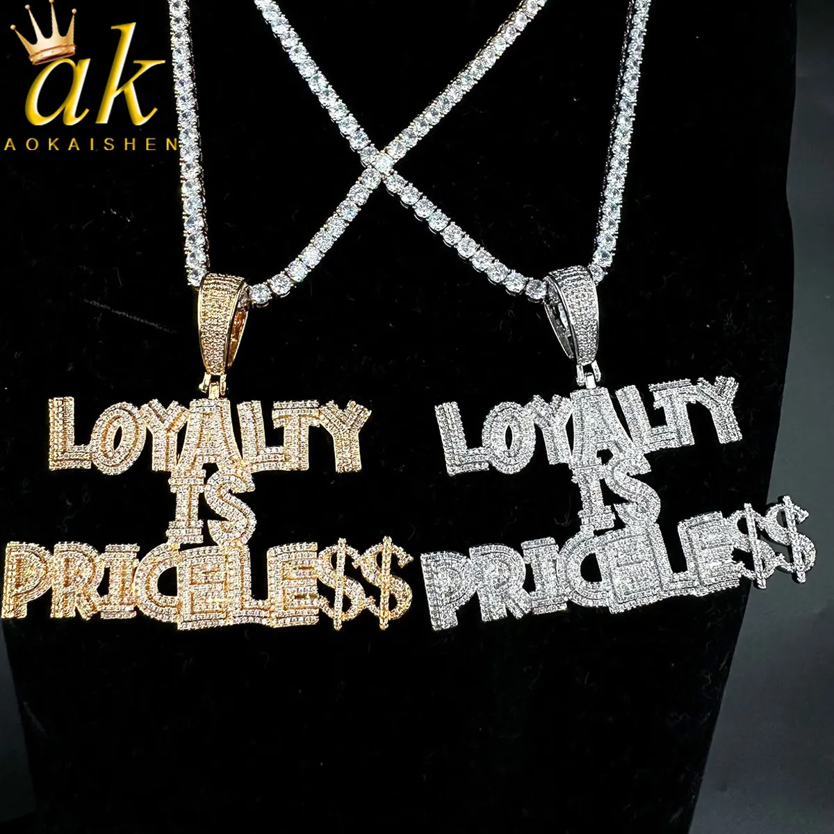 

Prong Setting Necklace for Men Iced Out Loyalty Is Priceless Pendant Hip Hop Jewelry