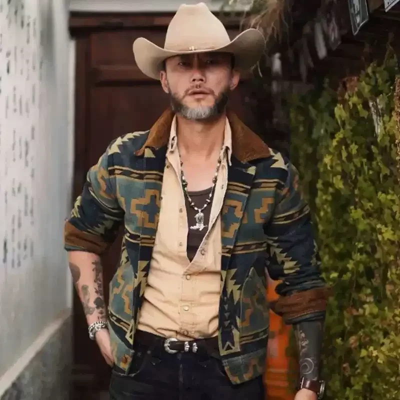 RRL 30-летие Индийский тотем Тяжелая джинсовая куртка Американское ретро-пальто с