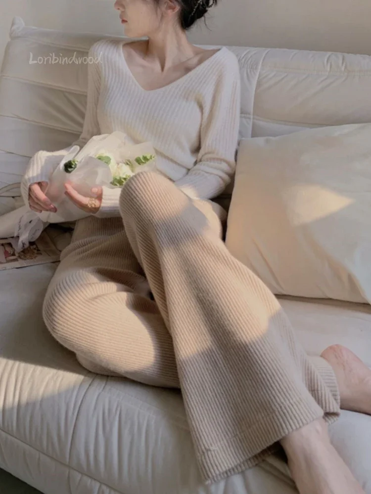 Белые женские брюки с высокой талией для похудения прямые полосатые трикотажные