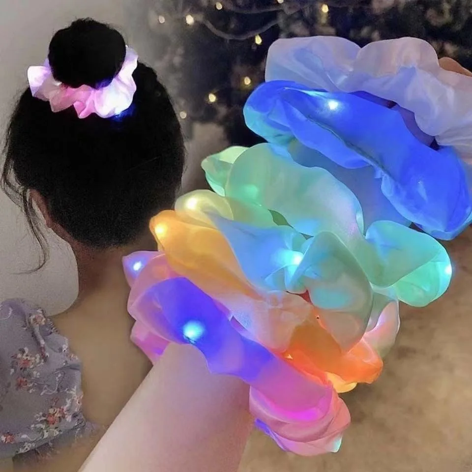 

Fashion Girls LED Luminous Scrunchies Hairband Ponytail Holder Headwear Elastic Hair Bands Solid Color Hair Accessories