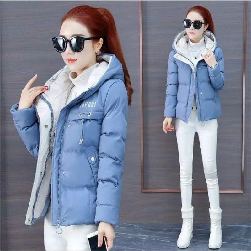 Female Fashion Winter Clothes Jacket Short Slim Thick Coat Hooded Down Cotton Parka Jacket Women Padded Parkas Warm Outerwear
