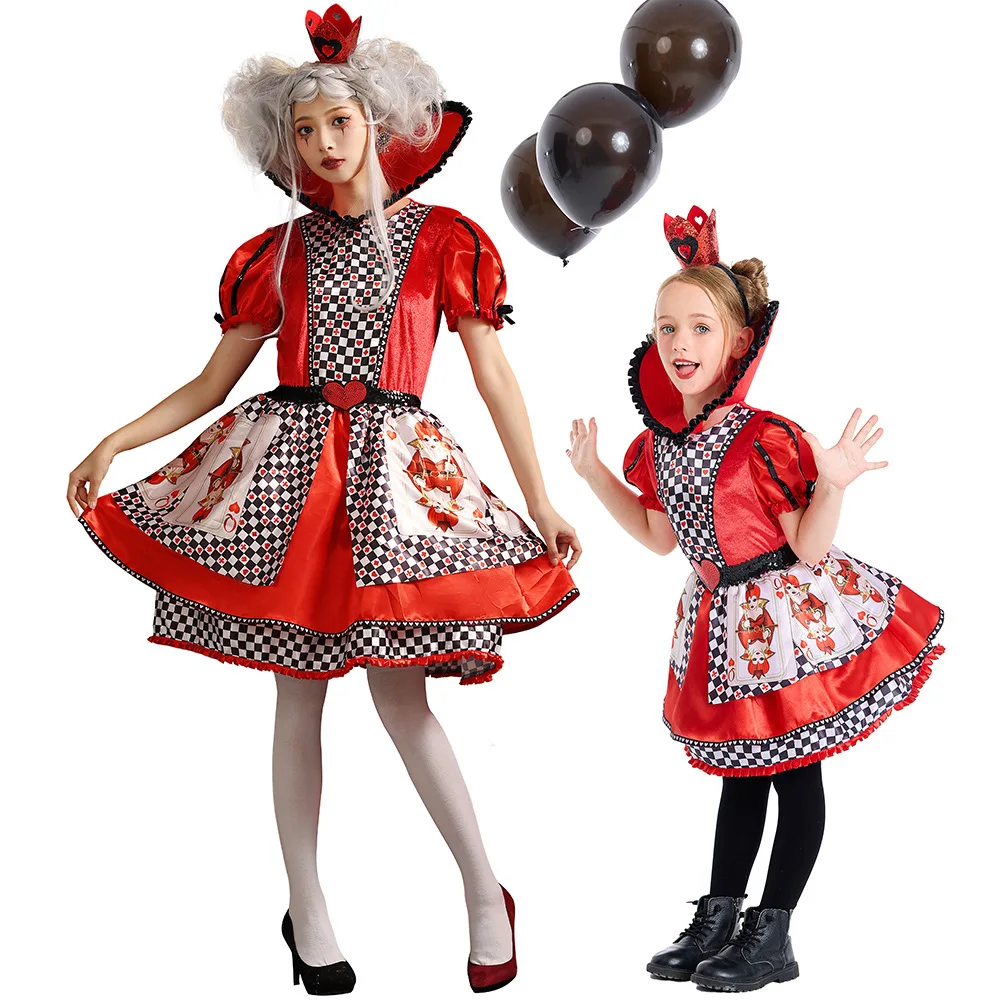 

Red Queen of Hearts Costume Alice In Wonderland Cosplay Delux Party Girls Princess Fancy Dress Halloween Carnaval Cosplay Costu
