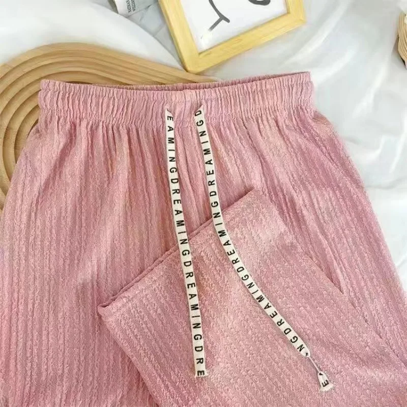 Осенне-зимние женские Однотонные эластичные свободные длинные широкие брюки на