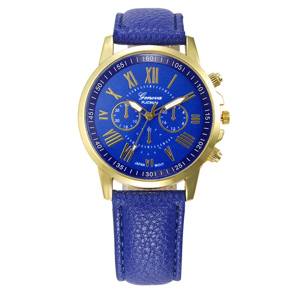 

Women Fashion Geneva Roman Numerals Faux Leather Analog Quartz Wrist Watch blue часы женские relogio feminino montre femme New