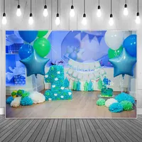 Blue 3D Indoor 1st Baby DIY Birthday Party Decoration Photography Backdrops Custom Flowers Cakes Balloon Photoshoot Backgrounds