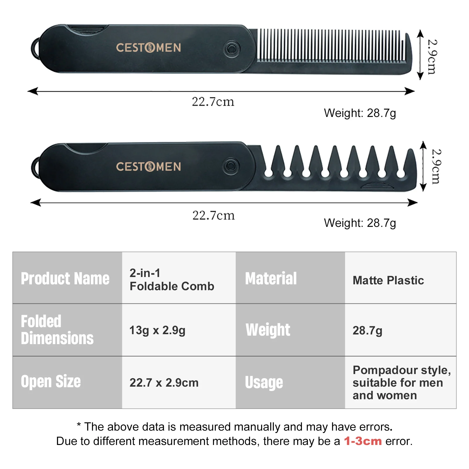 Новая карманная складная расческа 2 в 1 высококачественная с широкими зубьями и