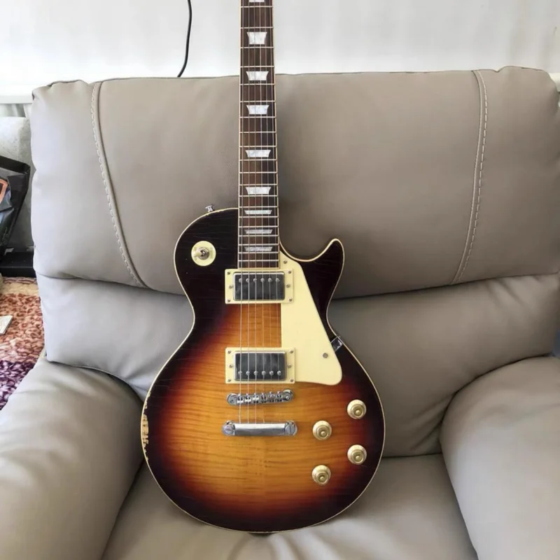 

Handmade Relic LP Electric guitar Mahogany Body/Neck Flamed Maple Top Aged Hardware Sunburst Color Nitro Finish IN STOCK