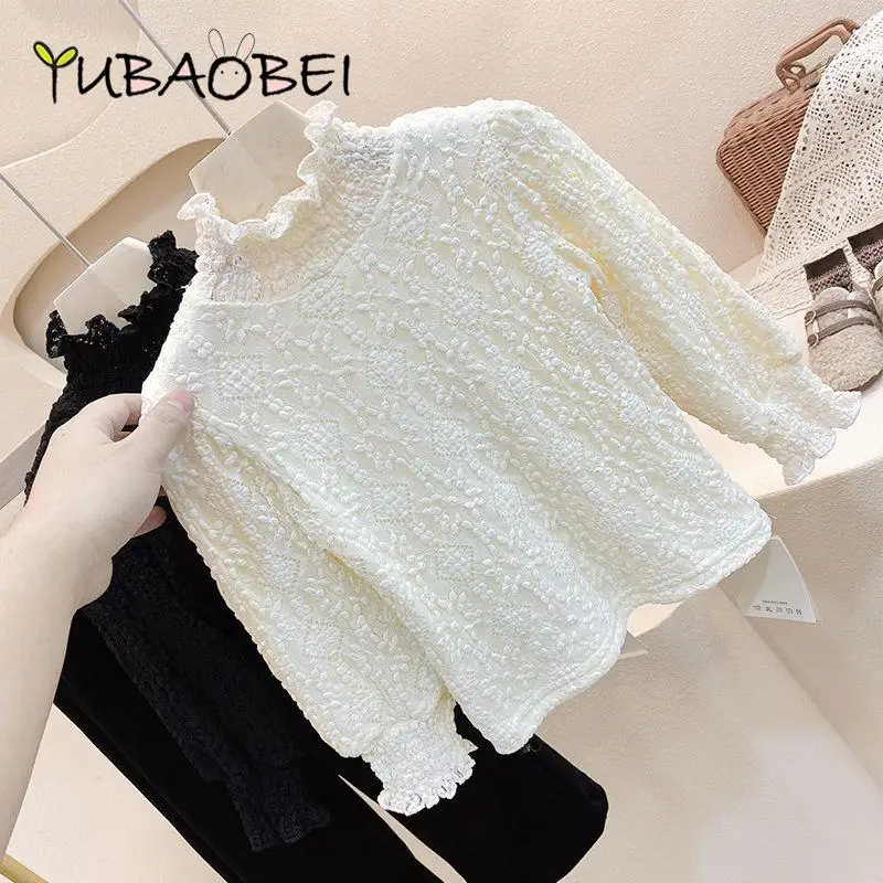 

YUBAOEBI Autumn Winter Girls Kids Velvet Warm Sweater Fashion Lace Embroidery Sweaters Baby Tops Clothes Children Clothing