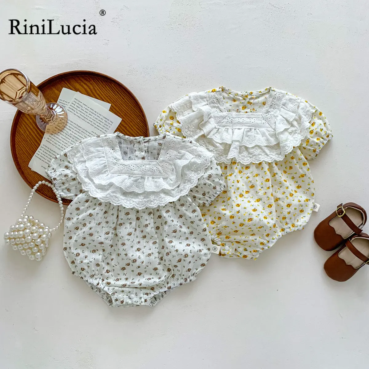 

2023 Baby Romper Newborn Baby Girl Summer Clothes Short Sleeve Floral Lace Baby Jumpsuits Toddler Playsuit One Piece
