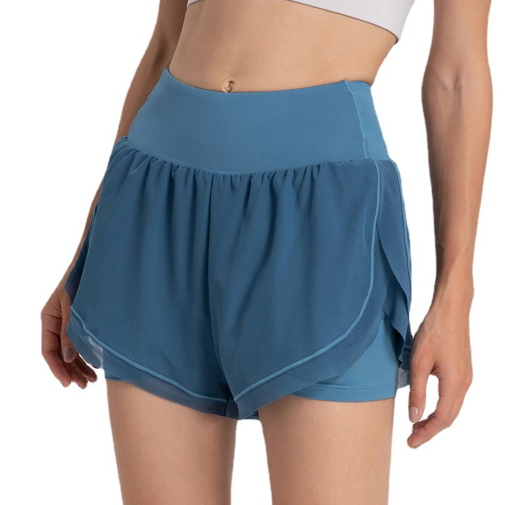 Women Plus Size Yoga Shorts Summer High-Waist  Back Pockets Outer Wear Lady Stylish Thin Breathable Gym Pants  Running Fitness