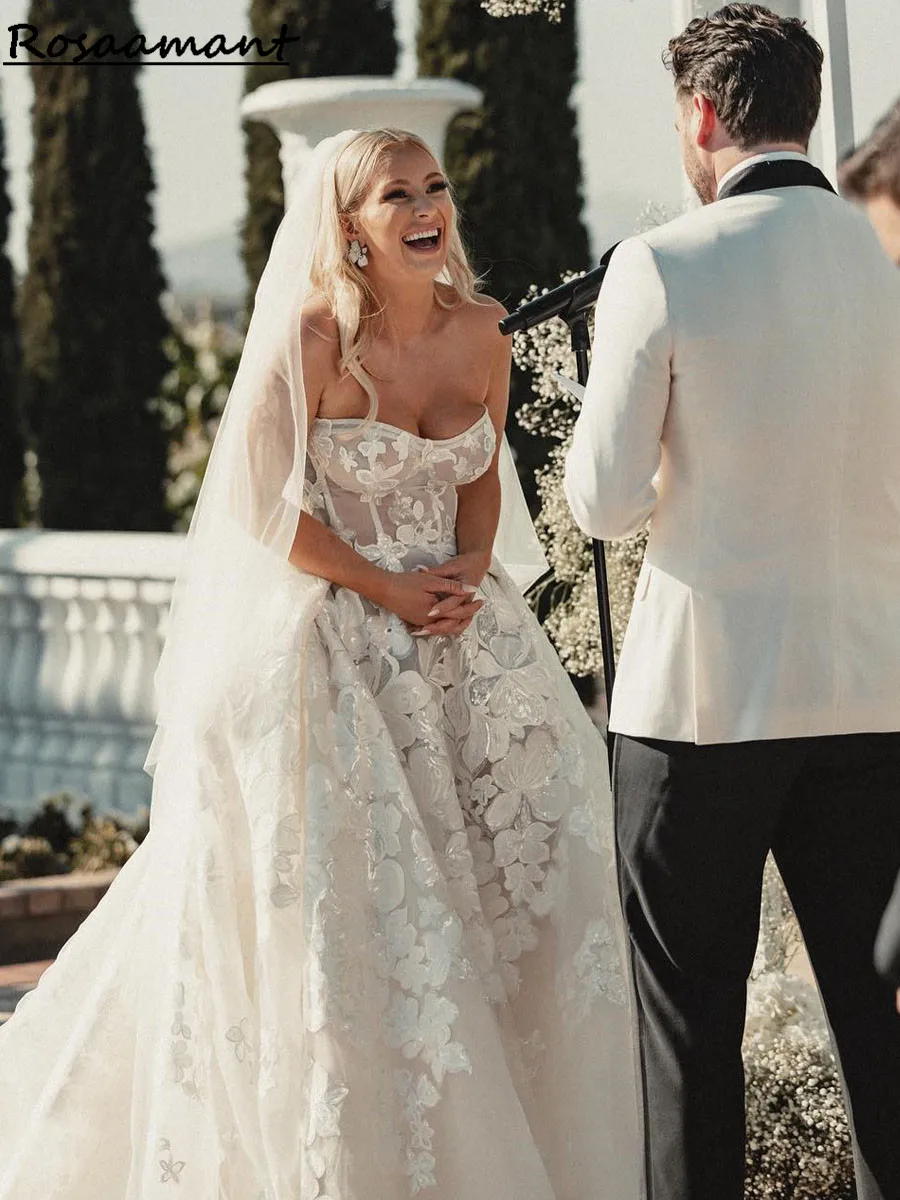 

Elegant Boho Sweetheart Lace A Line Beach Wedding Dress 2023 Wedding Gown for Bridal Open Back