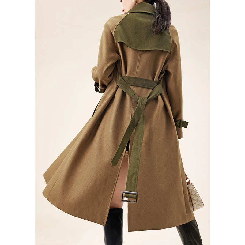 

New Trench Coat Safari Style Long Belt Spring/Autumn Adjustable Waist Wide-waisted Turn-down Collar Patchwork