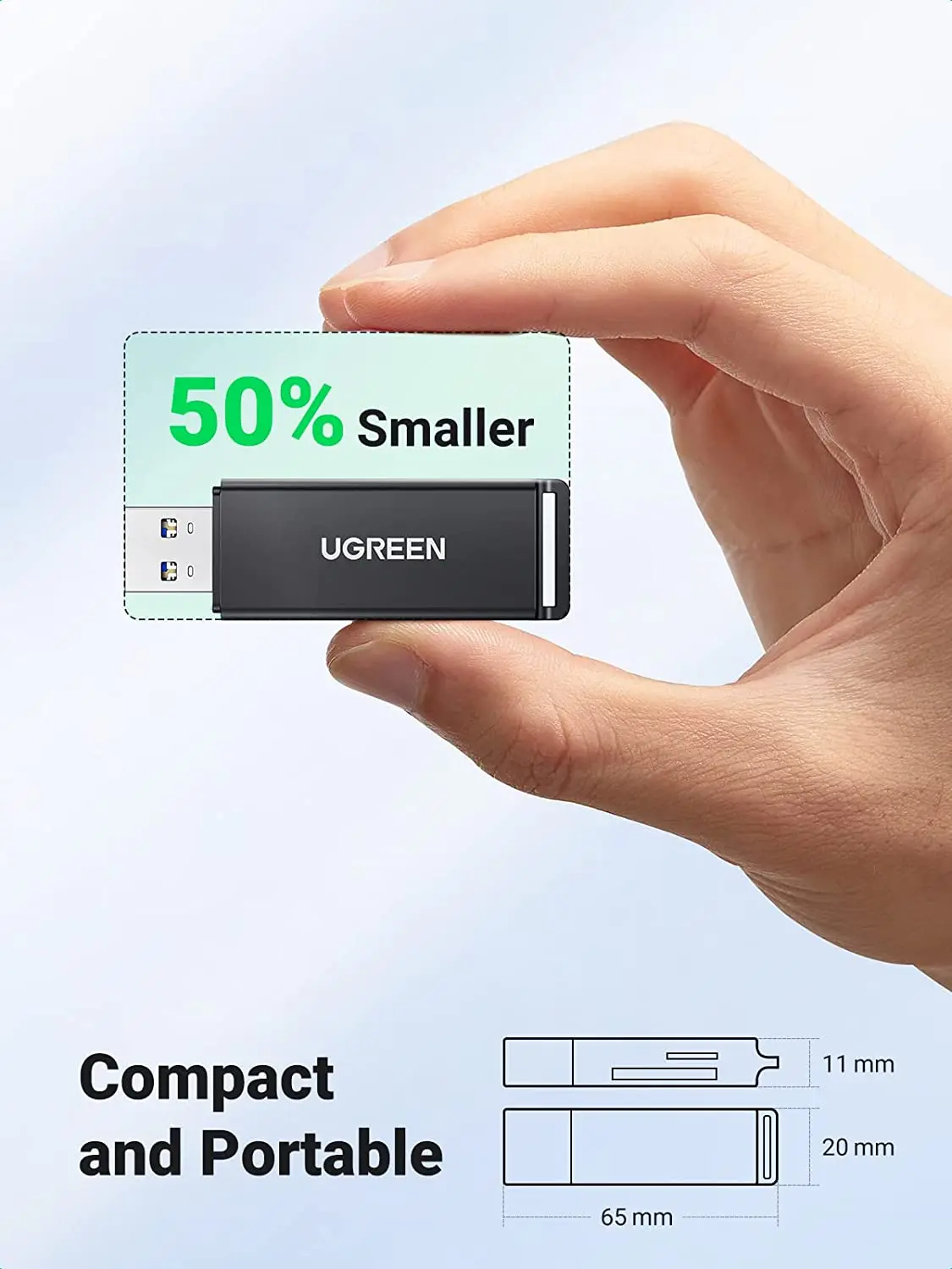 UGREEN CM104 SD TF Card Reader Портативный USB 3.0 двухслотовый адаптер флэш-памяти Концентратор 5 Гбитс для портативного компьютера (art.: 3920d386fd141) - 3920d386fd141