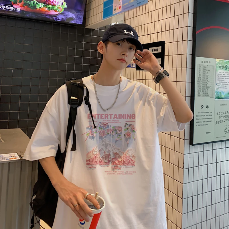 

Футболка мужская оверсайз, хлопок, принт, Повседневная модная рубашка, белый цвет, большие размеры 5XL, на лето