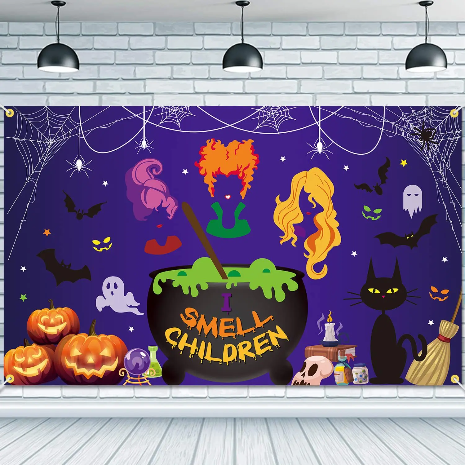 

Halloween Banner Background Three Witches I SMELL CHILDREN Atmosphere Decoration Flag Halloween Decoration