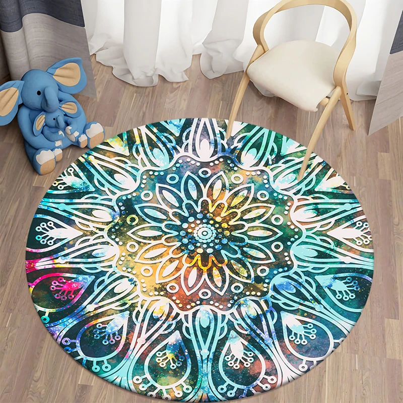 Mandala Kawaii HD Printed Round Carpet for Living Room Rugs Camping Picnic Mats Flannel Anti-Slip Rug Yoga Mat stranger things