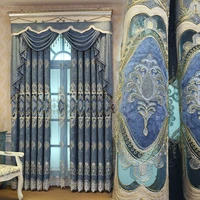 european embroidered window curtains living room bedroom high shading curtain finished pastoral tulle cloth chenille fabric blue