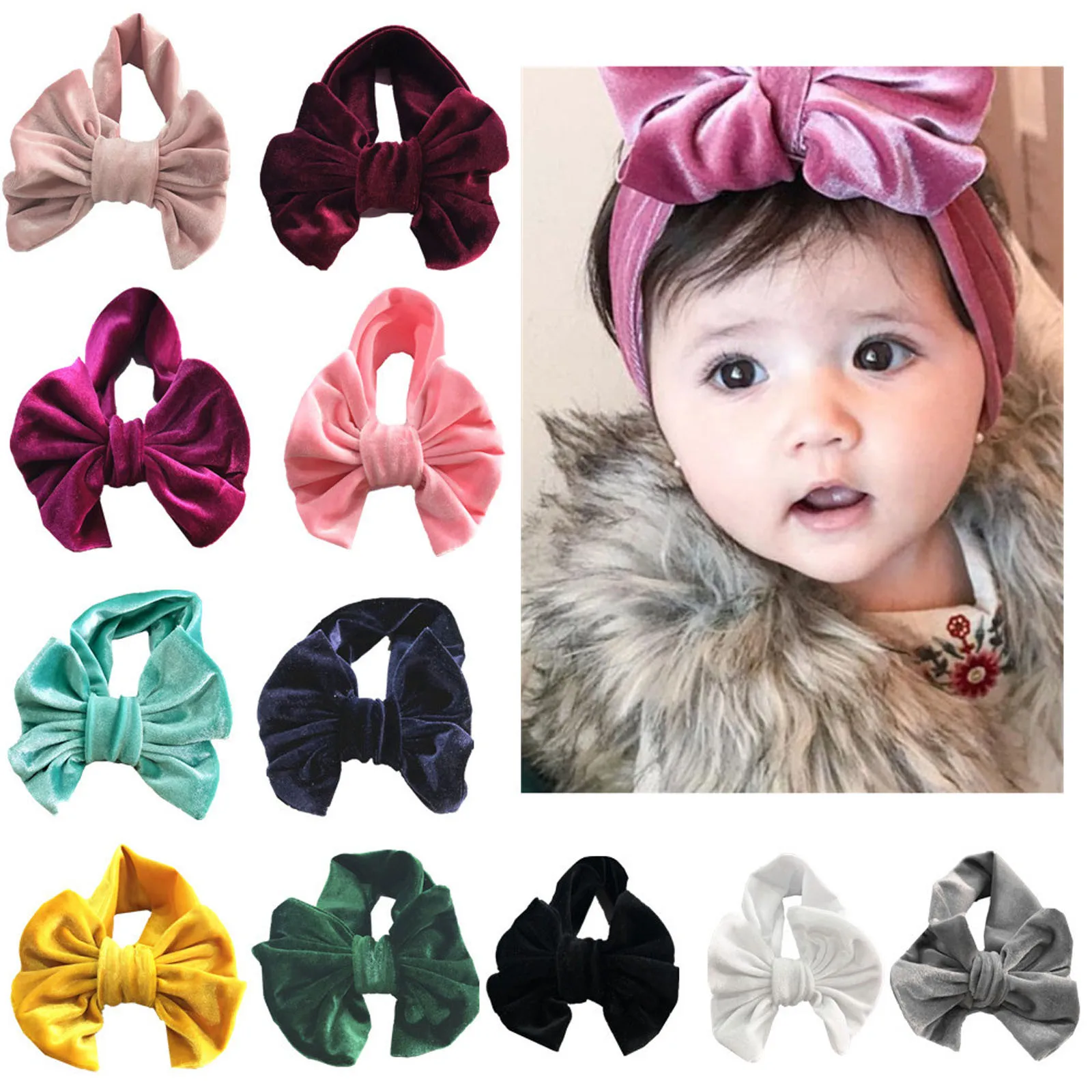 

Cute 1PCS Baby Girls Lotus Flower Nylon Headband Knot Elastic Newborn Toddler Turban Headwraps Kids Hair Accessories Gifts
