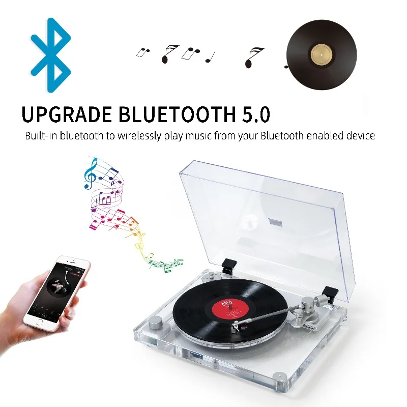 Фото Стерео Hi-Fi звук деревянный портативный чемодан беспроводной Blue Tooth Aux Usb FM радио ретро Lp виниловый проигрыватель пластинок №3