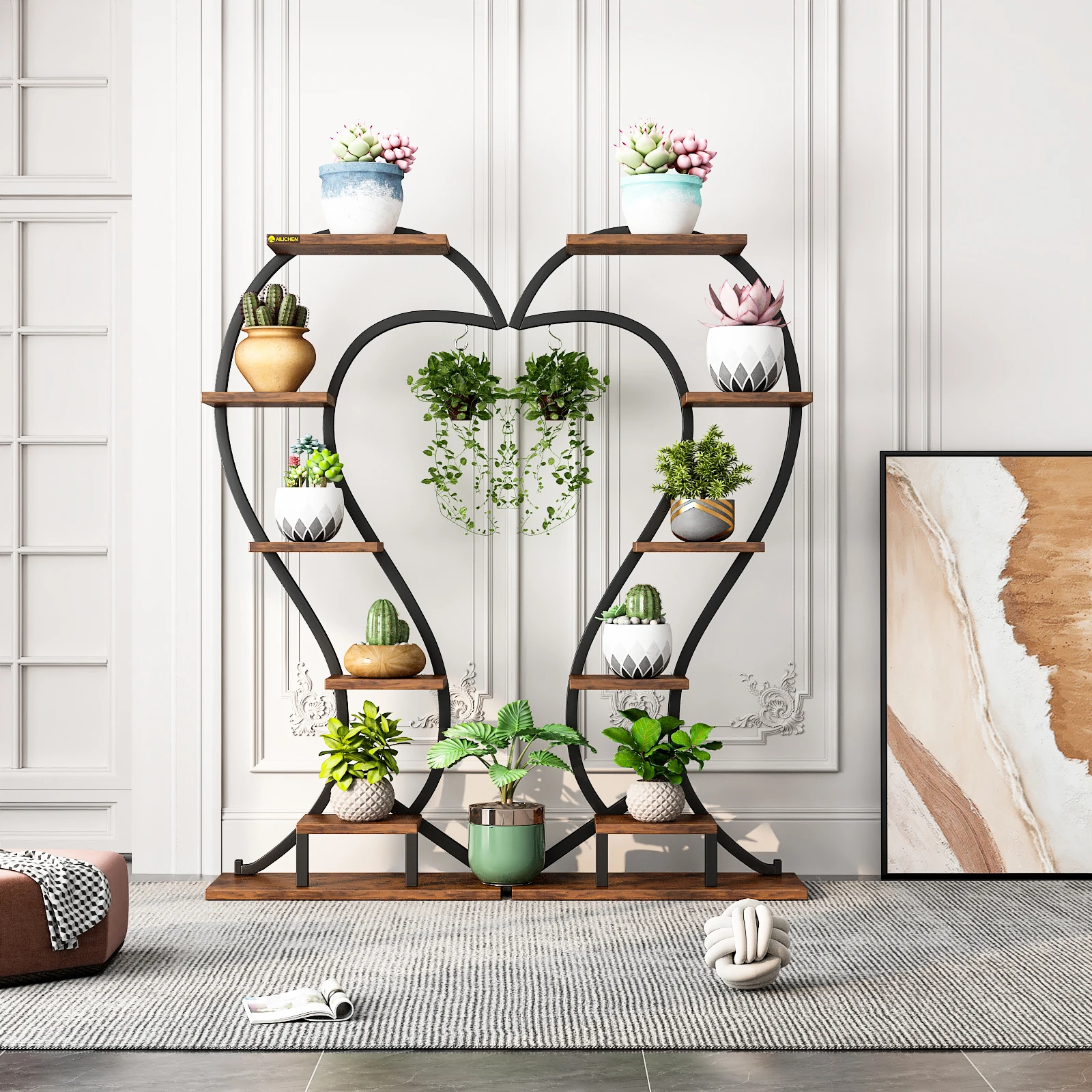 

2 Pcs 6 Tier Metal Plant Stand Plant Shelf Holder for Outdoor Heart Shape Ladder Plant Stands for Flower Shelf with 2 Hooks