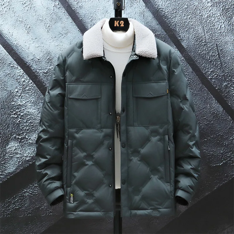 Winter 90% white duck down jackets MensLamb fur collar  jacket Casual warm Coat White Duck Down Jacket size M-4XL