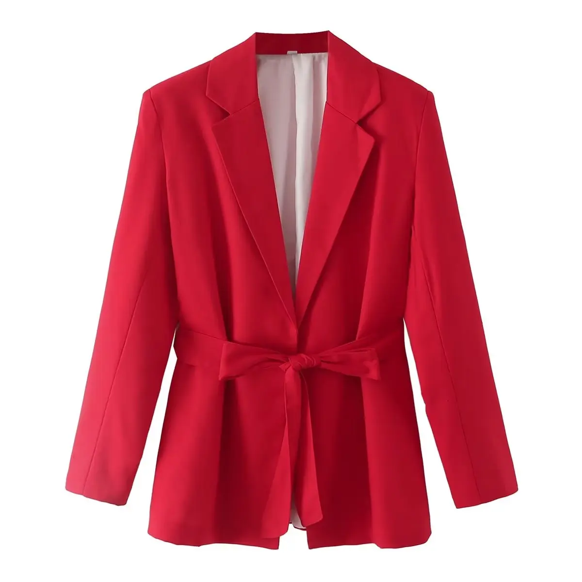 

Женский винтажный пиджак из хлопка и льна PB & ZA, красный пиджак без пуговиц с длинными рукавами и карманами, верхняя одежда для женщин, шикарн...