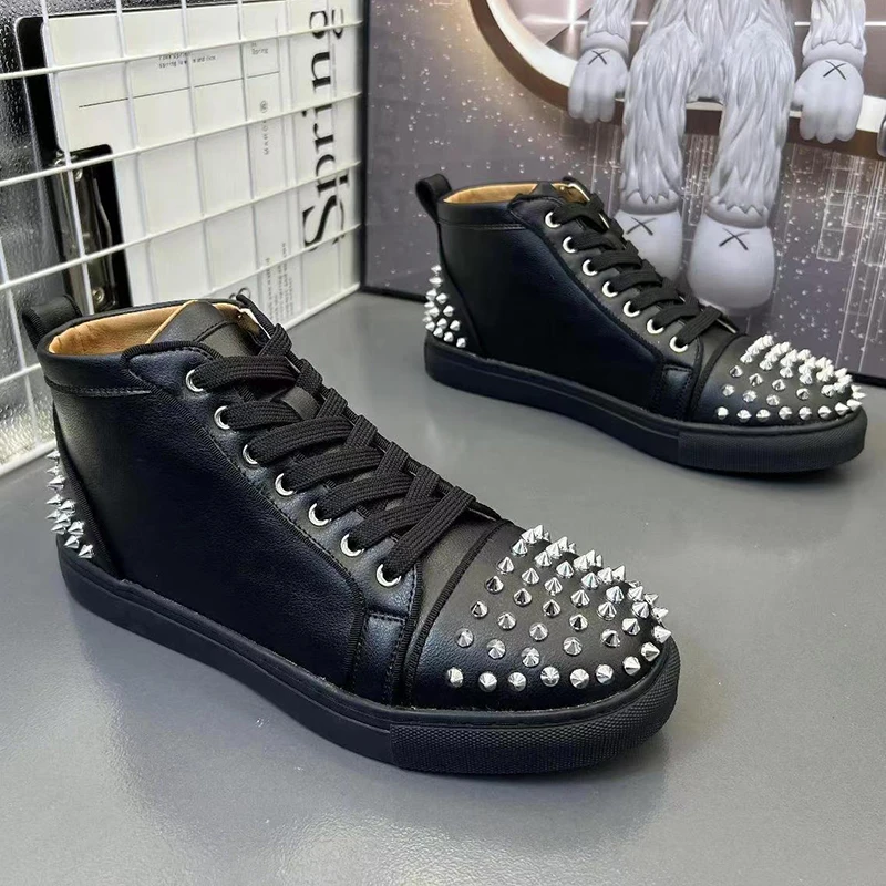 Итальянский брендовый дизайнер мужские повседневные ботинки с заклепками