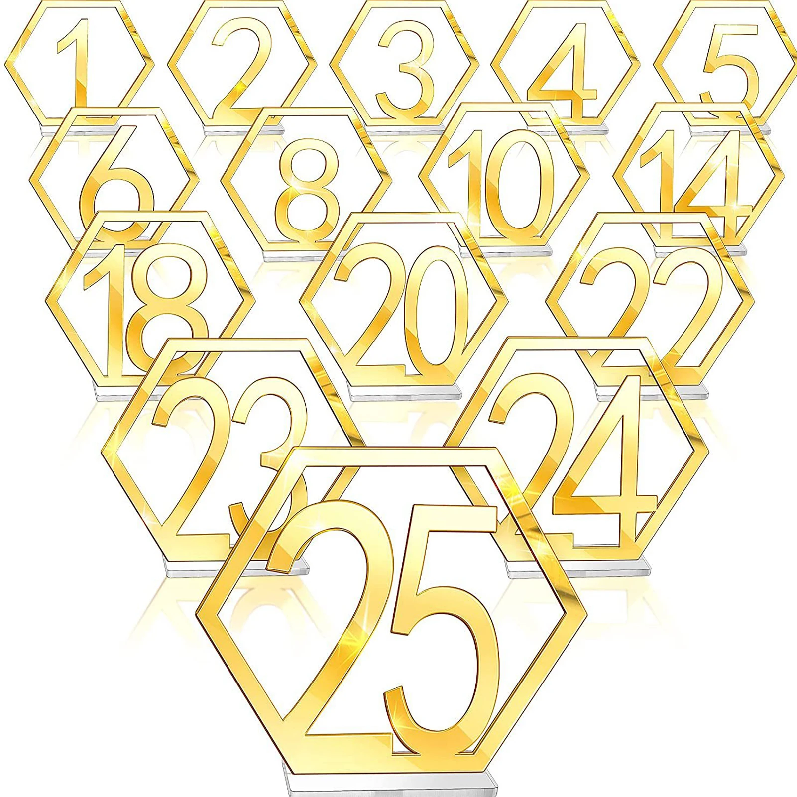 

25pcs Birthday Reception For Wedding Geometric Stands Signs Out Event Table Number Party Decor With Holder Base Catering