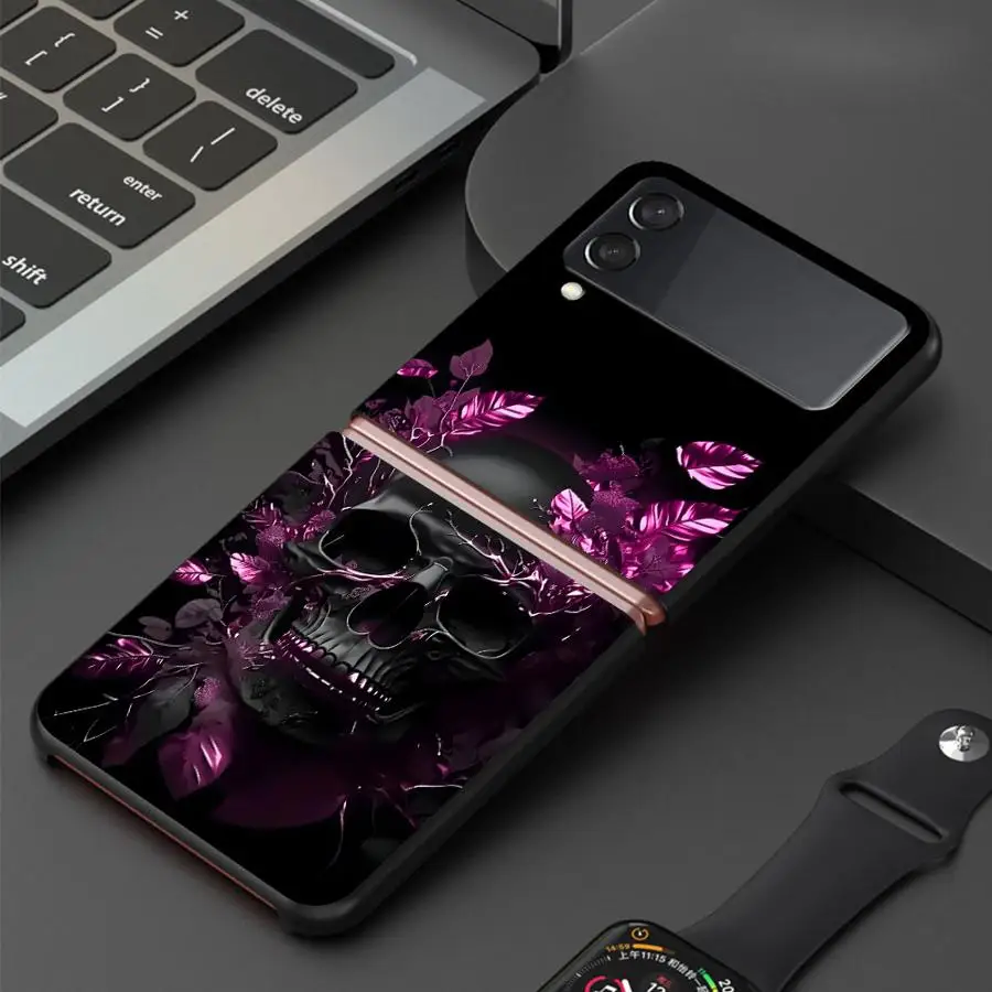 Фото Чехол для Samsung Galaxy Z Flip 8 Flip7 FE Z Flip 7 6 5 4 3 Flip4 Flip5 Flip6 Flip3, темно-фиолетовый, с черепом №5