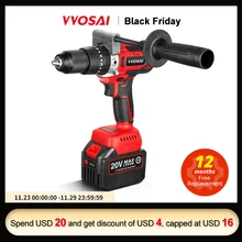 VVOSAI MT-Series 125N.m 20V Brushless Electric Drill 13mm Cordless Drill Hammer Li-ion Battery Electric Power Screwdriver