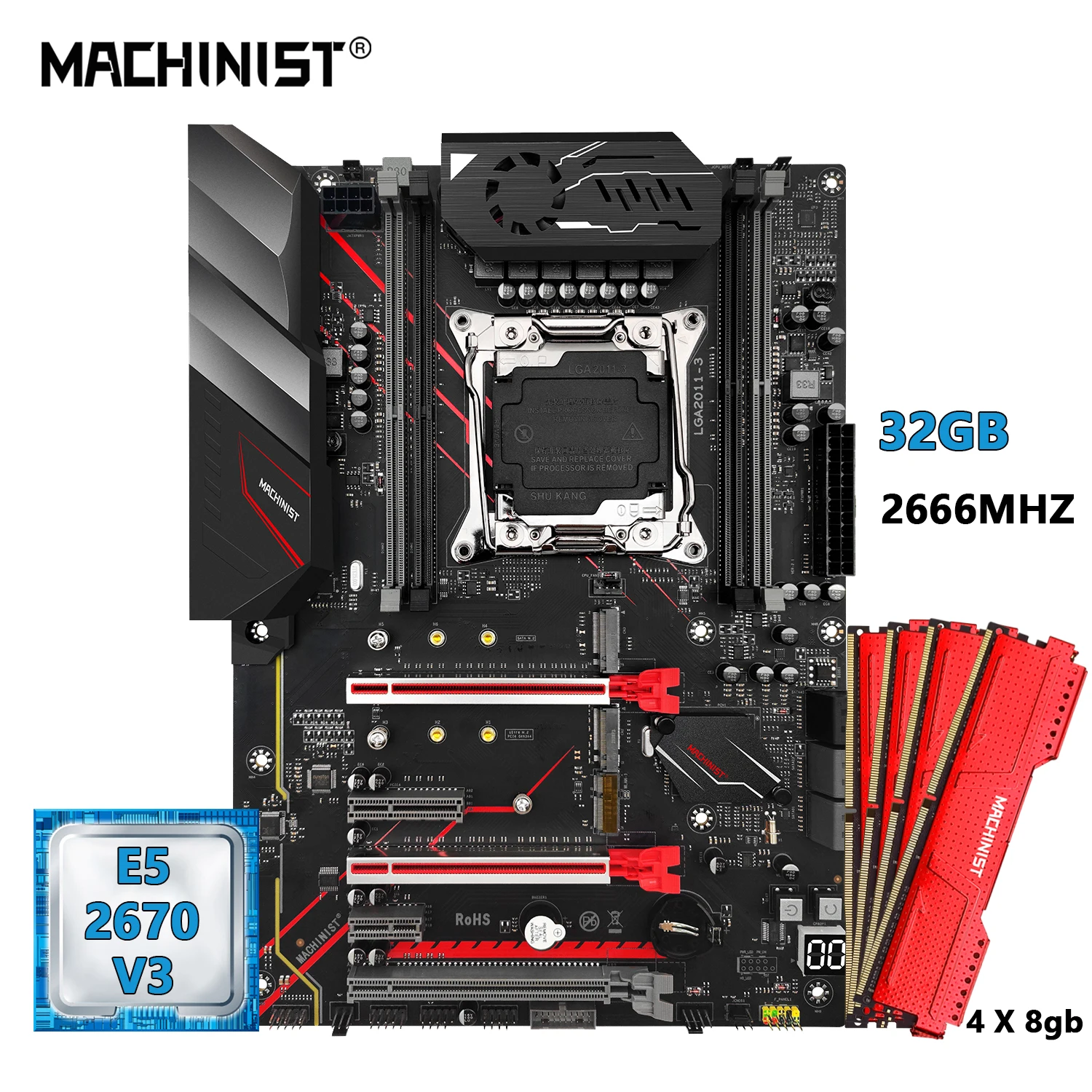 

MACHINIST X99 Motherboard LGA 2011-3 Combo Set Kit with Xeon E5 2670 V3 CPU and DDR4 32GB RAM Memory ATX X99 MR9A Pro V2
