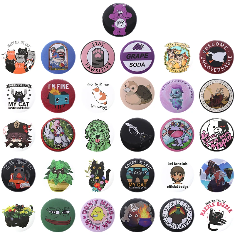 

44mm Tinplate Soft Button Pin Cat Animal Anime Pin Brooches Trendy Genshin Impact Charater Creative Jewelry Lapel Pin Badge Gift