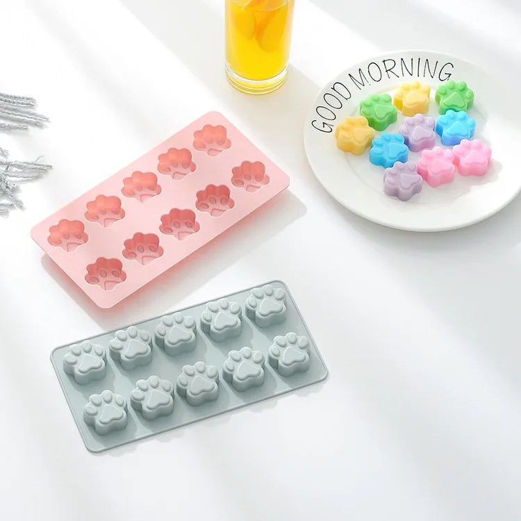 

10 Cells Cartoon Dog Cat Paw Pink Silicone Cake Molds For Food Supplement Biscuit Jelly Fondant Chocolate Baking Pan Ice Tray