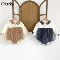 criscky newborn infant baby girls clothes long sleeve lace mesh peter pan collar bodysuit lace dress jumpsuit outfits clothing
