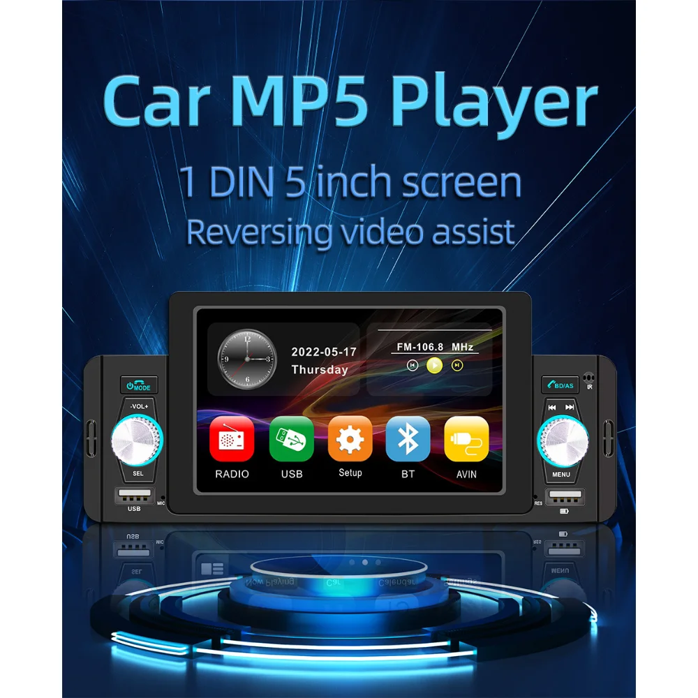 

Car MP5 Player 1 DIN 5 inch screen Reversing video assist car radio