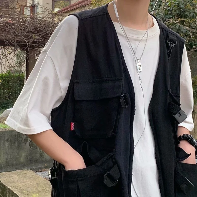 

Men's functional Tooling Vest Streetwear Hip Hop Sleeveless Jacket Gilet Military Multi-Pocket Outdoors Cargo Vest Coat