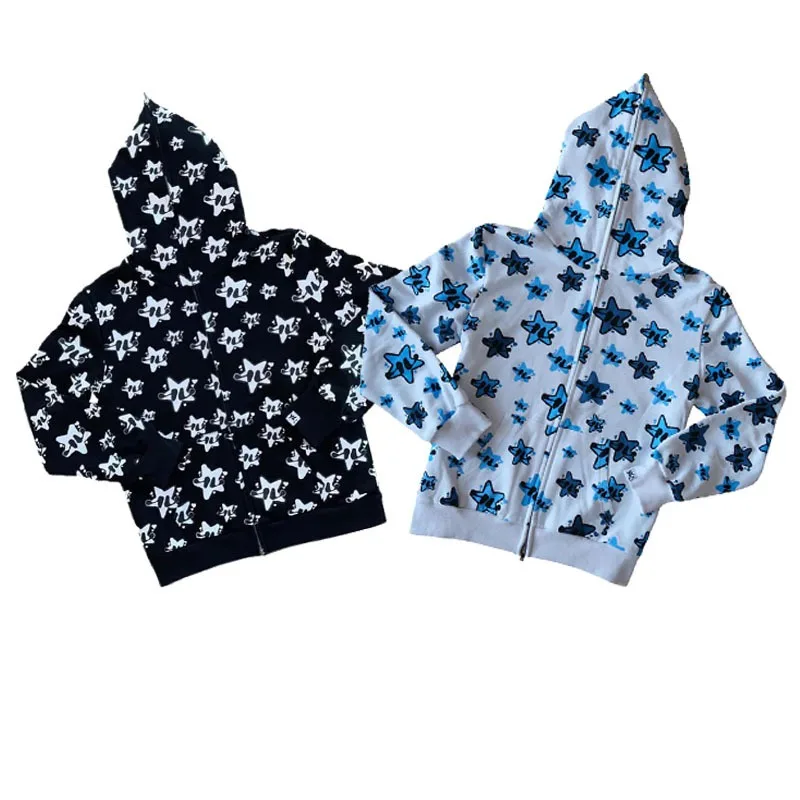 

Star Print Hoodies Women's Street Hip-Hop Zipper Sweatshirt Couple Loose Harajuku Hoodie Jackets Men Casual Rock Punk Coat Y2K