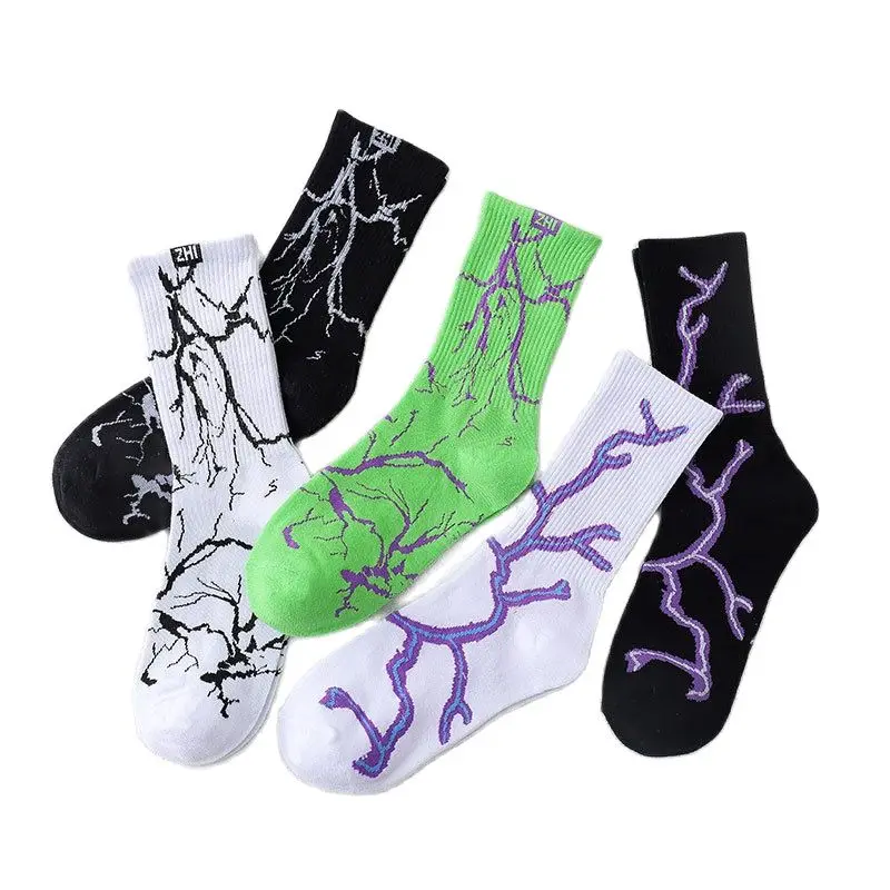 

Fashion Autumn Winter Men Cotton Warm Socks Spring Male Lightning Print Sport Middle Tube Socks for Men