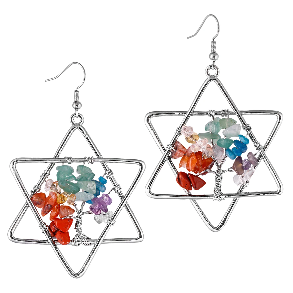 

Handmade Tree Of Life Crystal Drop Earrings Hexagram Dangle Earring Women Jewelry