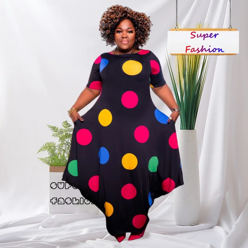 

Женское свободное платье в горошек, с коротким рукавом