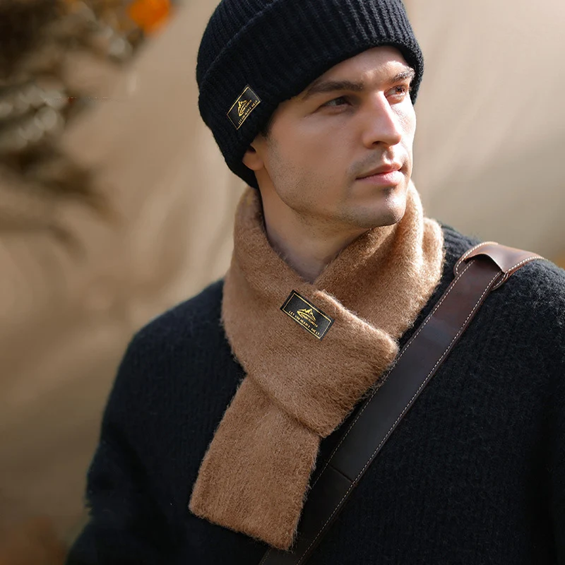 

New Faux Cashmere Scarf Winter Men Outdoor Retro Casual Scarves Japanese Fleece Warm Knitted Scarf Fashion Solid Women Neck Warm