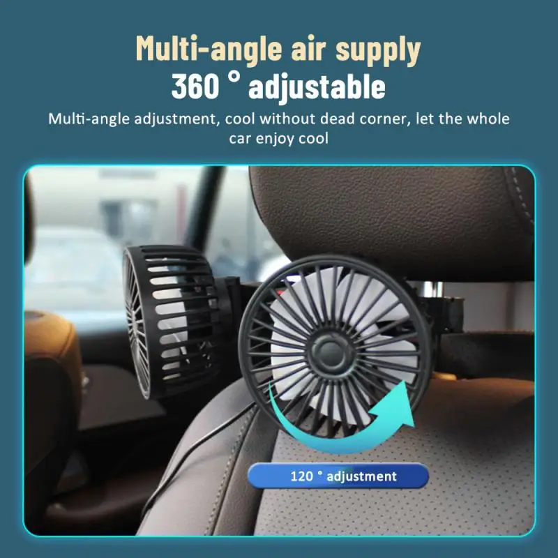 

2023 автомобильный вентилятор для заднего сиденья с зарядкой от USB, двухголовочный вентилятор с вращением на 360 градусов, Автомобильный подголовник, вентиляционный вентилятор, шейный охладитель